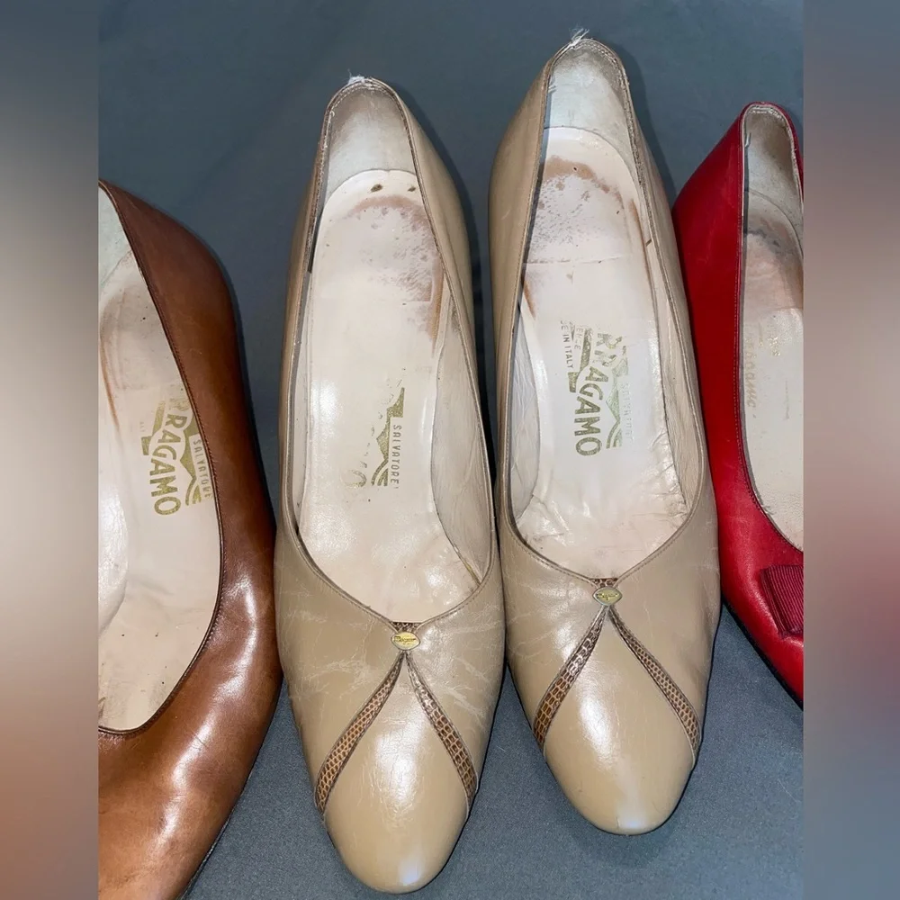 ✨4 for $110✨ Salvatore Ferragamo Vintage Kitten Heels Loafer Pumps Size 9.5 & 10 - Picture 3 of 10